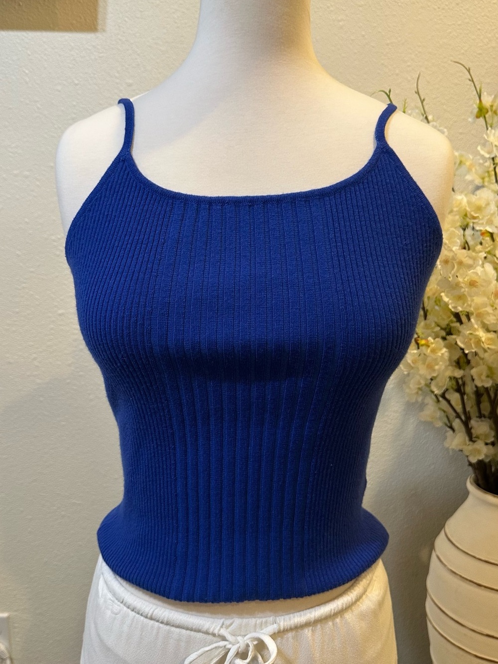 MOTF Cobalt Blue Ribbed Square-Neck Tank